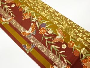 縞に蝶・枝垂れ桜模様織出し袋帯